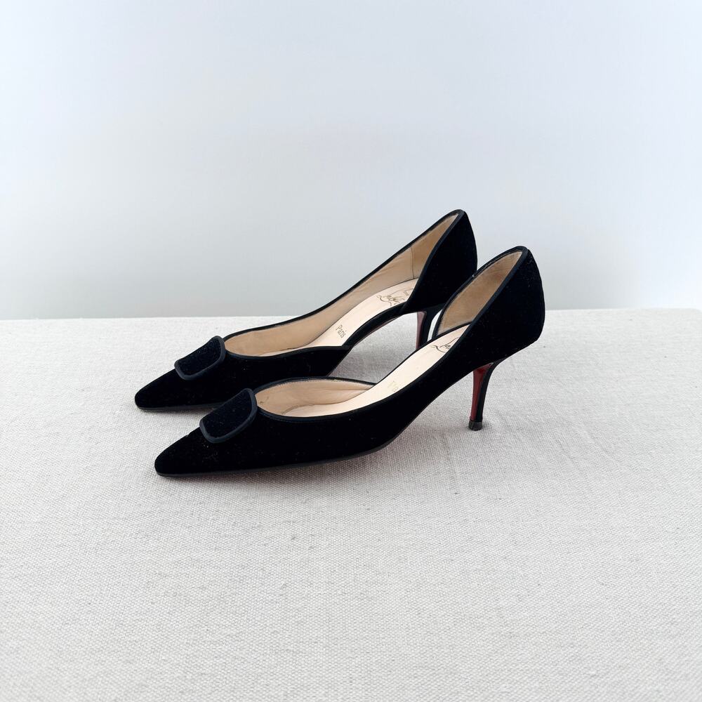 Christian Louboutin Vevet Mid-Heel Pointy Toe D'Orsay Pumps Black Women's EU 38